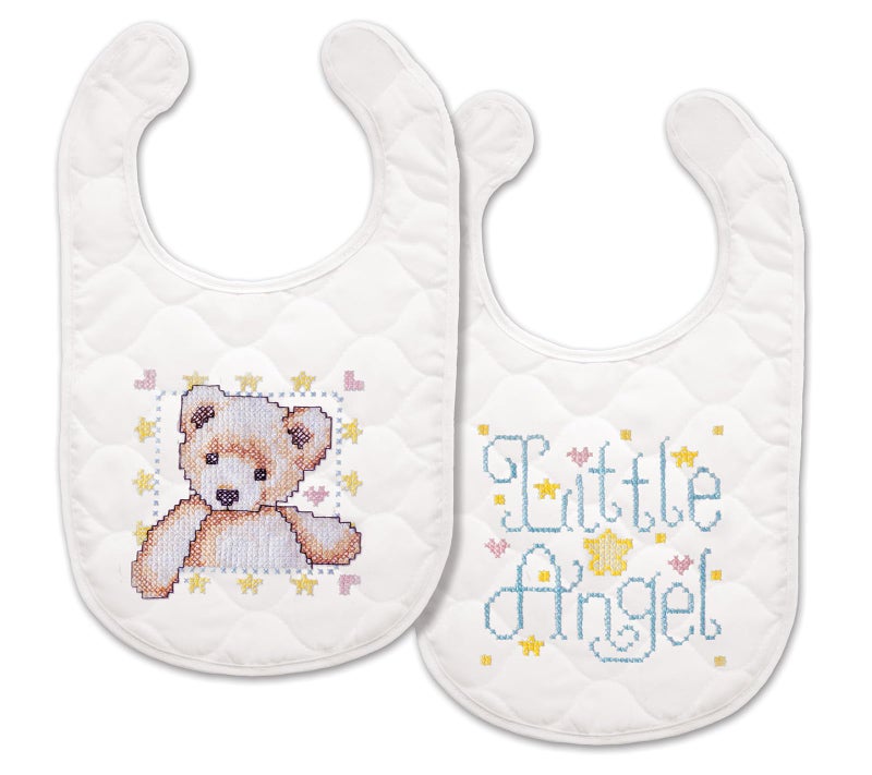 Tobin T21708 Angel Bib Pair Stamped Cross Stitch Kit, 9 by 14-Inch, White, 9" x 14", Set of 2 - Image 1